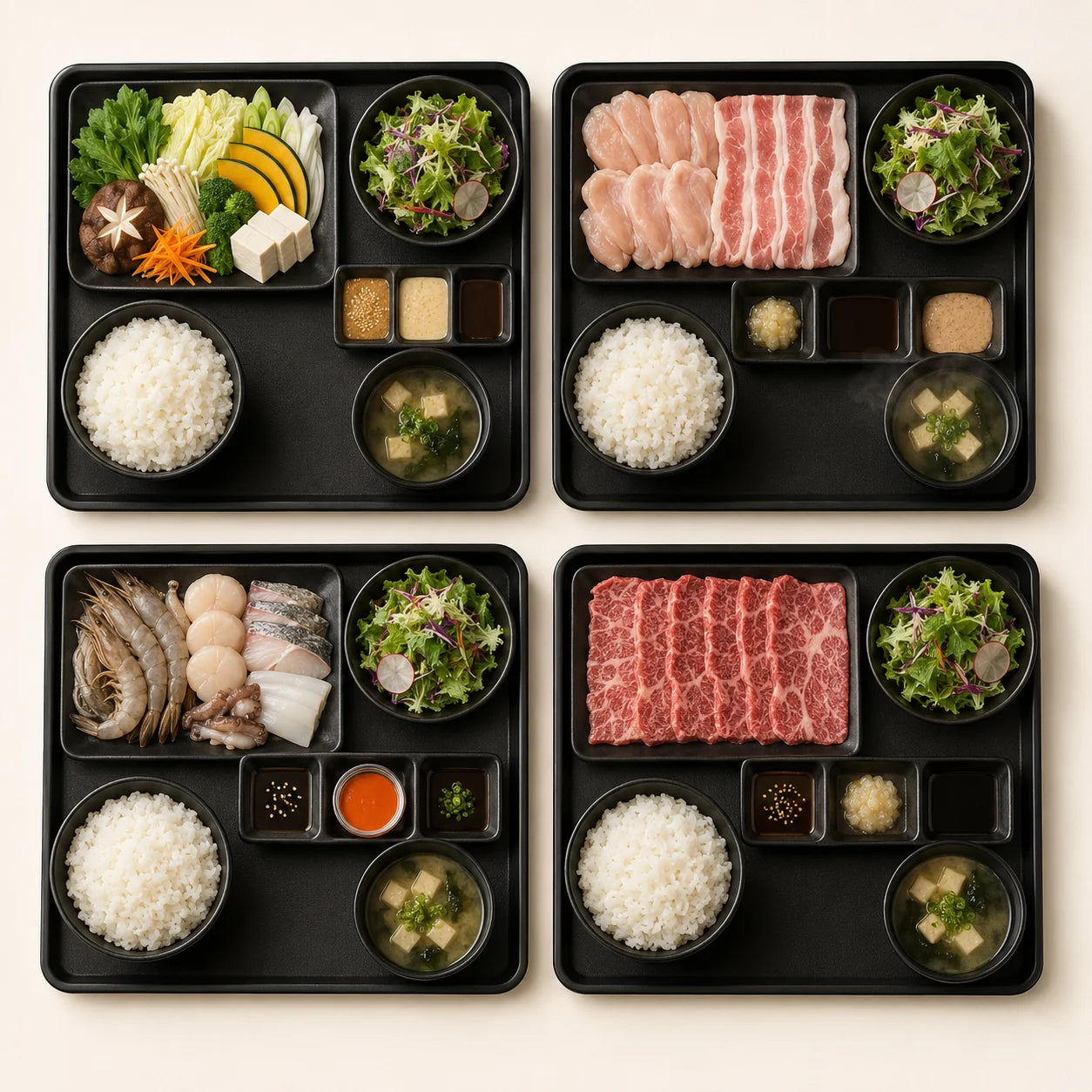 Four SETTO meal trays
